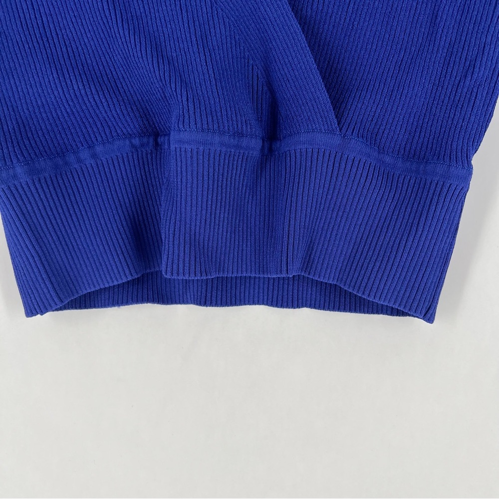 Live In Process‎ Verso Cropped Wrap Effect Ribbed Stretch Knit Top In Blue - Picture 6 of 12
